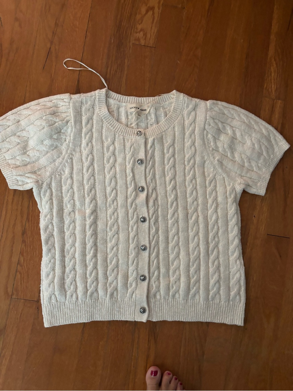 Lucky Brand Ivory Cable-Knit Short Sleeve Cardigan